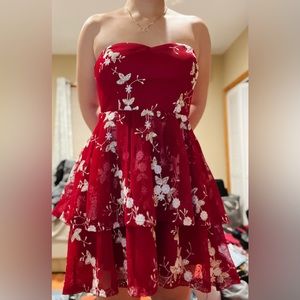 Strapless Red Floral Dress